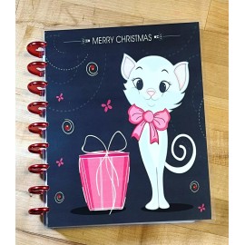 Handmade Merry Christmas Cute Kitty Cat Front/Back Cover Set 4 use w HAPPY Planner-