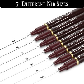 Pinturale Arts Set of 7 Professional Drawing Markers | Calibrated Markers | Long-Lasting Professional Black Ink Ideal for Technical Drawing, Sketching, Sleeve, Illustrations