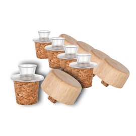 5 Pack Plastic Pourers with Wooden Lid and Cork Stoppers | Slim | Suitable for Oil, Vinegar, Spirits or Liquors