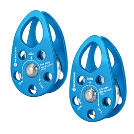 NewDoar Micro Mobile Pulley 30KN/6746lb Mobile Single Cheek Pulley for Max 12mm Rope for Climbing, Rescue Lifting, Hitchhiking-Blue/2 Pack