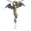 Xusamss Punk Titanium Steel Dragon Sword Wing Pendant Necklaces (White