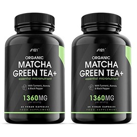 Organic Matcha Green Tea Extract 1360mg - Boosted with Turmeric, Acerola & Black Pepper - 180 Vegan Capsules - Resealable and Recyclable Pouch - by Alpha01