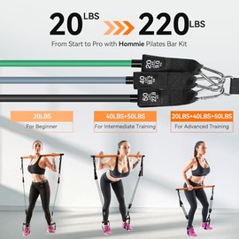 Hommie - Kit de barra de pilates portátil con bandas de resistencia para hombres y mujeres, barra de pilates mejorada de 3 secciones con bandas de res