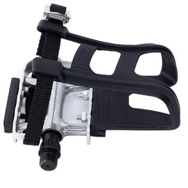 COZYROOMY Bicycle Pedals with Clips and Straps for Outdoor Cycling and Indoor Stationary Bike 9/16 Inch Spindle Resin/Aluminium Bicycle Pedals Black/Silver (Silver)