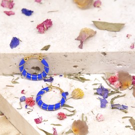 Tuscany Silver Women's Sterling Silver Yellow Gold Plated 20 mm Enamel Flat Hoop Hoop Earrings, Silver