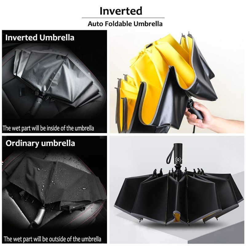 WULUN Automatic folding umbrella, reverse folding umbrella, reinforced 10 ribs,