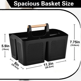 Portable Shower Caddy Basket with Compartments, Plastic Divided Cleaning Caddy Organizer Storage Tote with Handle for Bathroom, College, Dorm Room Essentials(Black)