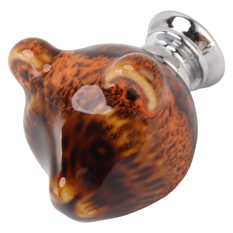 6PCS Bear Door Knob Orange Zinc Alloy Ceramic Decorative Bear