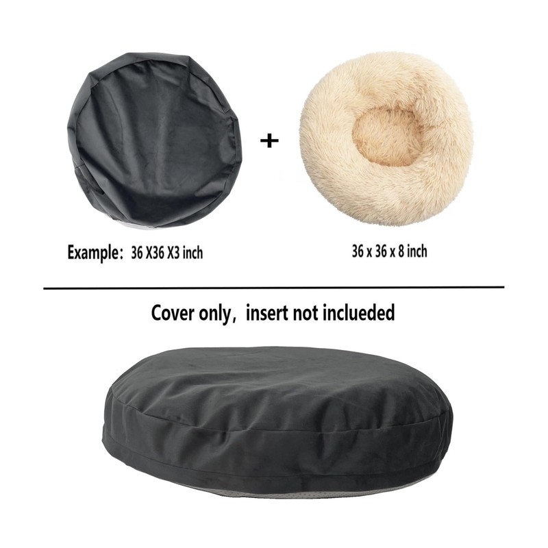 Wateproof Donut Dog Bed Cover with Zipper Grey Velvet Round