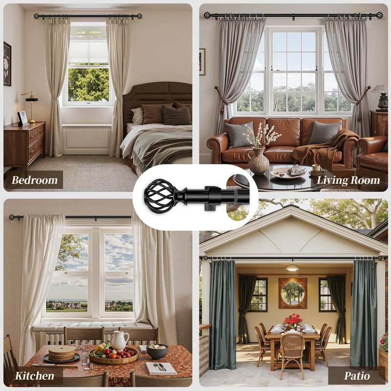 Curtain Rods for Windows 48-90 Inch(4-7.5Ft), Matte Black Decorative Curtain