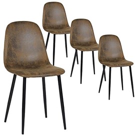FurnitureR Set of 4 Armless Suede Dining Chairs with Black Metal Legs, Mid Century Modern Restaurant Chairs for Food Service, Café Seating, Suede Brown