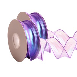CMFYHM 2 Rolls Laser Purple Organza Ribbon 1-1/2 Inch Wide 10 Yards for Gift wrap Bow DIY Craft Bouquet Wreath Baking Baby Shower Wedding Parties Valentine Christmas Tree Decoration
