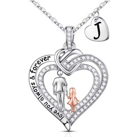 Iefil Birthday Gifts for Daughter, Heart Pendant Initial J Daughter Necklace