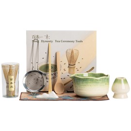 lomonmen Matcha Set, 7-Piece Macha Tea Set with Matcha Brush, Matcha Bowl, Matcha Whisk, Matcha Strainer, Matcha Chasen, for Matcha Tea Ceremony and Matcha Lovers