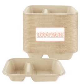 ABuff 100 Pack 2 Compartment Paper Bowls Chip Dip, Nacho Cheese and Salsa, 26 Oz Compostable Food Containers Bagasse Bowls, Biodegradable Meal Prep Food Storage Deli Container for Hot/Cold Food