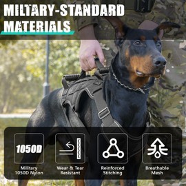 Dog Harness for Large Dogs, Adjustable Reflective Dog Harness, Harness for Dogs with 3 Handle and Removable Patches, Dog Harness Large for Walking, Training, Hiking