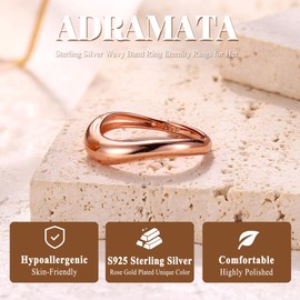 Adramata Ring 925 Silver Women's 14K Gold-Plated Adjustable Engagement Ring Women's Silver Engagement Rings Women Wavy Stacking Thumb Ring Rose Gold Band Ring Gold Silver Promise Ring Jewellery Gifts,
