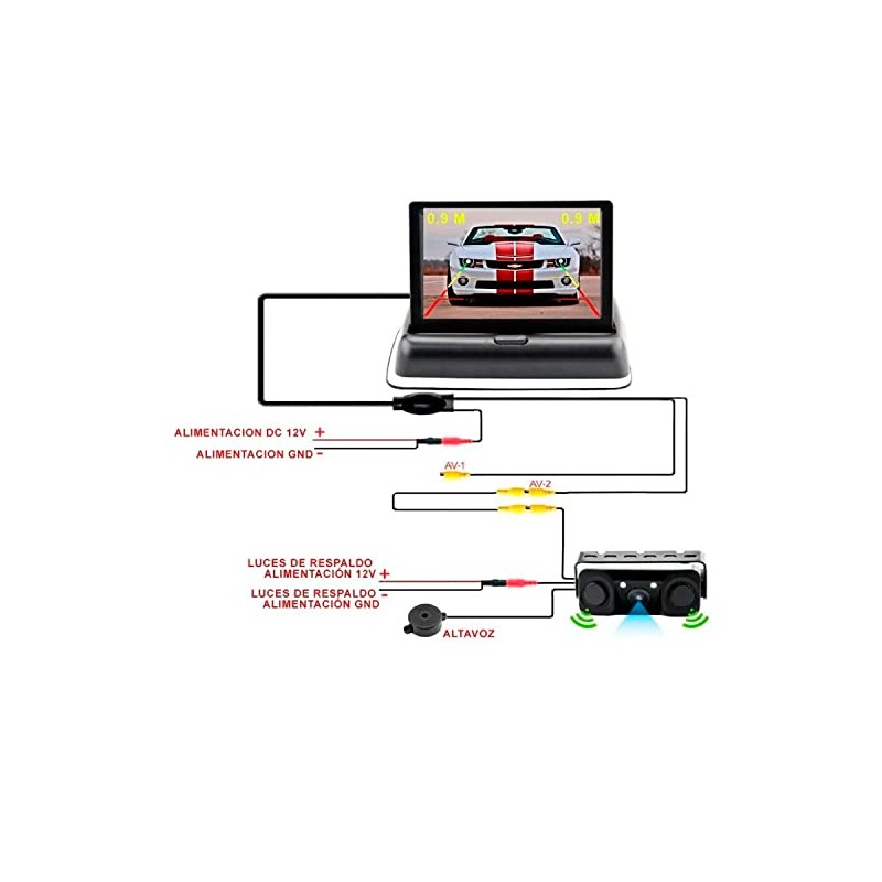 Cámara de reversa con sensores de proximidad y Buzzer