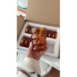 Ninth Calico 4-Piece Drinking Glasses Set – Sierra Bubble Glassware for Cocktails, Iced Coffee, Espresso, Water, Soda, Tea – Ideal Kitchen & Home Gift (Amber)