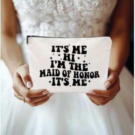 Canvas Makeup Bag – Bridesmaid Proposal Gifts, Funny Wedding Gifts for Bridesmaids, Bridal Party Accessories, Gift Idea for Bride Tribe, It's Me Hi I'm The Maid of Honor, Wedding