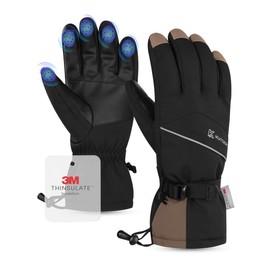 KUTOOK Winter Gloves, Thermal Gloves, Ski Gloves, Men and Women, Windproof, Warm Thermal Winter Sports Gloves, Waterproof, Non-Slip, Touchscreen for Skiing, Snowboarding, Ice Skating, Hiking, Brown, L