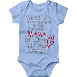 Mikalino Baby Bodysuit for Boys and Girls Unisex Short Sleeve with German Slogan: ‘Wenn ich sprechen könnte würde ich sagen: Mama ich Liebe Dich’, Hand Printed, Handmade with Love - 68