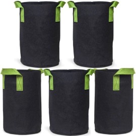 247Garden 5-Pk 5-Gallon Tall Aeration Fabric Pots/Tree Grow Bag, Black w/Handles 15H x 10D