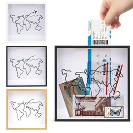 Travel Adventure Archive Shadow Box for Memories, Picture Frame with Slot, Concert Travel Ticket Stub Memory Top Loading Shadow Keepsake Box, Display Case Travel Decor Gift (Black, 12x12in)