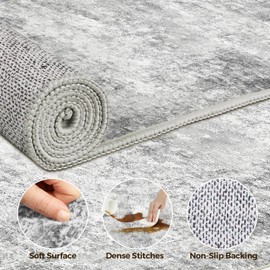 WITSHOCK 5x7 Area Rugs for Living Room, Machine Washable Area Rugs, Rugs for Bedroom, Kitchen Rugs, Modern Abstract Carpet, Soft Non-Slip, Low Pile Large Area Rug for Office Dining Room, Grey