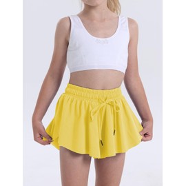 Vsaiddt Flowy Shorts for Girls Athletic Running Biker Shorts Preppy Youth Butterfly Shorts（Yellow-M）