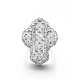 Men's Fully Iced Out 14K Gold Plated Hip Hop Rings, CZ Simulated Diamond Ring for Men, Punky Rapper Style Finger Charm, Baguette Cross Pinky Ring Underground College Event Fashion Jewelry Gift, 9,