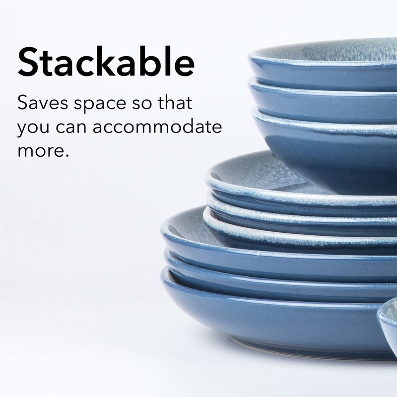 Arora FAIT Round Stoneware 16pc Double Bowl Dinnerware Set for