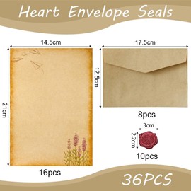 Vintage Letter Paper with Envelope Set, Writing Paper Set with 10 Vintage Paper Envelopes, 16 Vintage A5 Writing Paper and 10 Wax Seal Stickers, Writing Paper Elegant for Wedding Invitation Cards