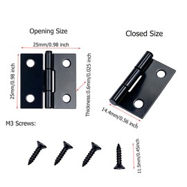 20 Pcs 1 Inch 201 Stainless Steel Small Door Hinges with Screws for Cabinets Wooden Boxes Furniture and Various Small DIY Projects, Opening Size 25x 25x 0.8 mm（L*W*T,Black