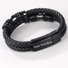 U7 Black Braided Leather Bracelet with Black Metal Clasp, 2-Layer