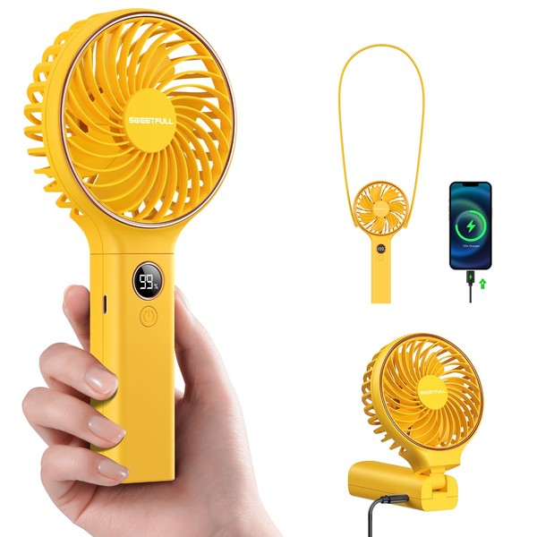 SWEETFULL Handheld Portable Fan, 5000mAh Rechargeable Battery, 6 Speed Wind,