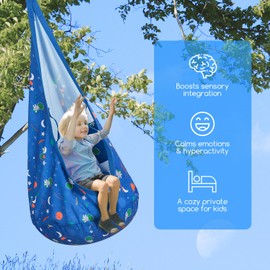 Safotad Sensory Swing, Pod Swing for Kids Toddlers, Hanging Hammock Chair with Inflatable Pillow & Adjustable Straps for Indoor Outdoor - Supports up to 100lbs, Blue