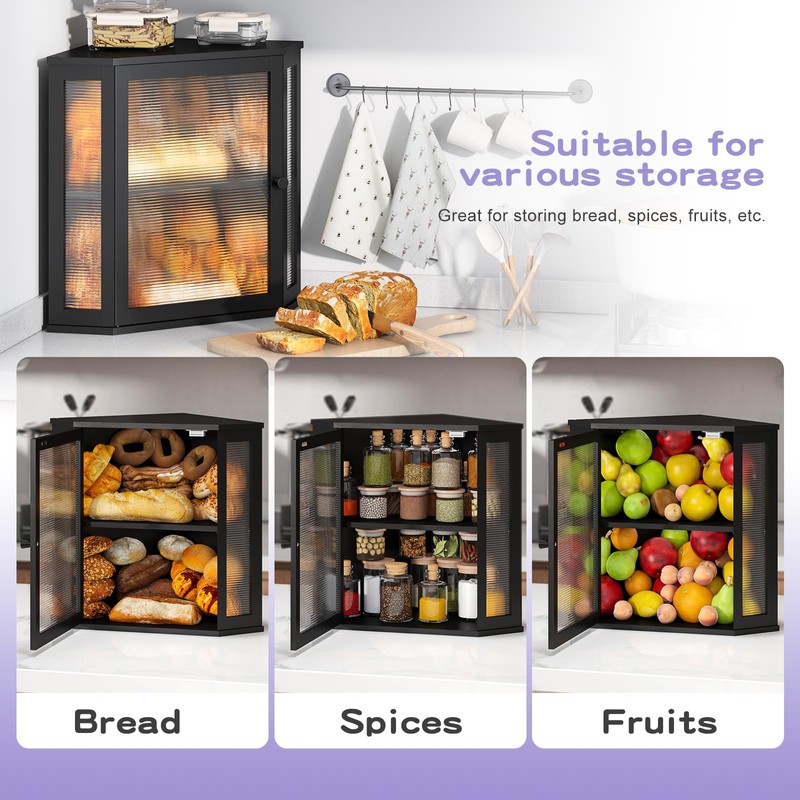 Corner Bread box for Kitchen Countertop,Farmhouse Bread Box with Acrylic