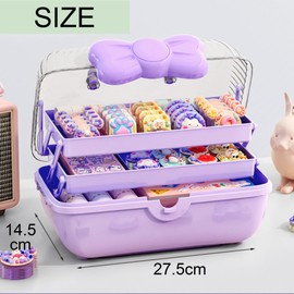 Asdays Accessories Case, Jewelry Storage Box, Trinket Holder, Hair Accessories, Toy, Children, Jewelry Box, Gift, 3 Tiers (Purple)