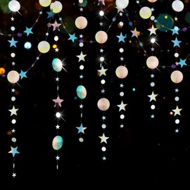Round Paper Garland, RosyFate 4 m Garland Stars, Garland Birthday, Iridescent Garland, for Birthday, Children's Birthday, Wedding, Christmas Party