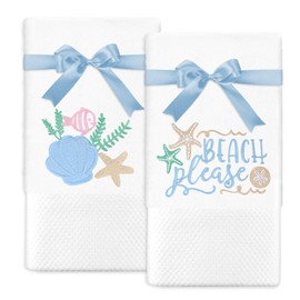 JarThenaAMCS 2Pcs Ocean Hand Towels Cotton Embroidered Bathroom Towels Seashell Starfish Absorbent Bath Towels for Summer Hand Drying Cleaning Cooking, 29.5 x 13.7 Inch