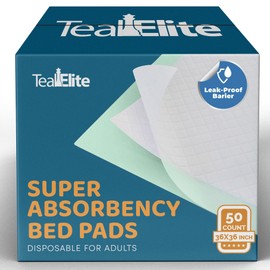 Teal Elite Chucks Pads Disposable Adult 36 x 36, 50 Count - Extra Large Bed Pads Disposable Adult, Super Absorbent Incontinence Bed Pads, Puppy Pads, Pee Pads for Adults, Great for Babies & Pets
