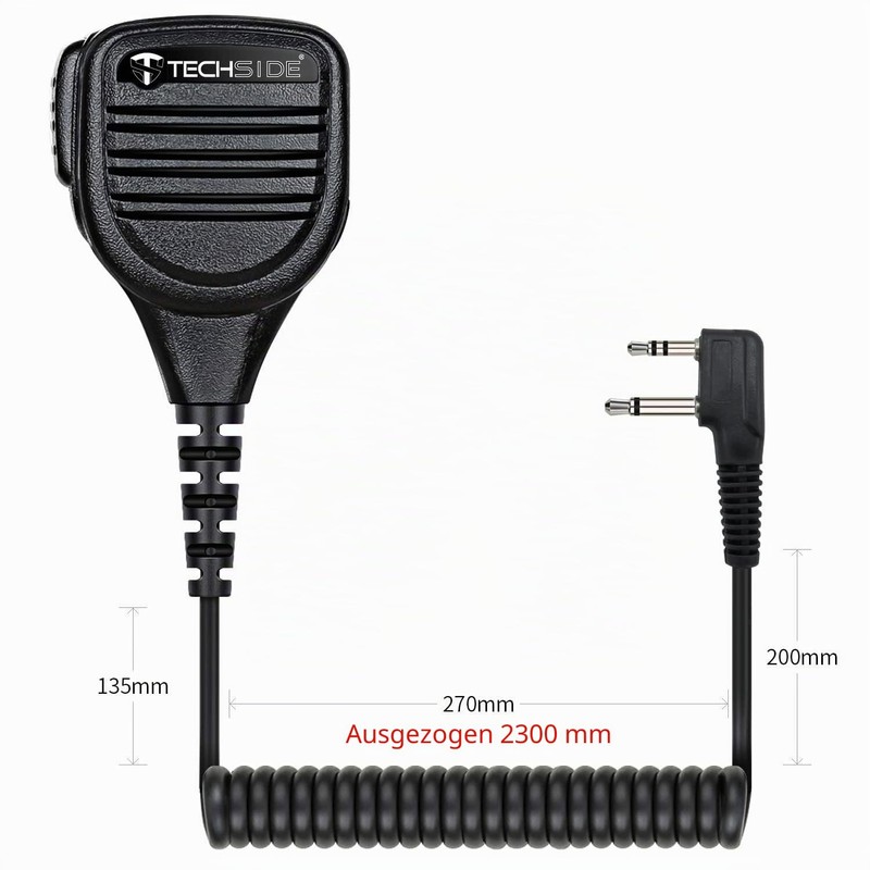 TechSide 2 Pin Midland Waterproof Shoulder Speaker Microphone + 3.5