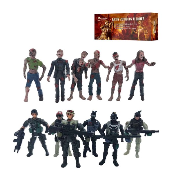 LIVELYOU Military Toys Soldier and Zombie Action Figure Toys Army Men Realistic Battle Scene Playset Zombie Toy Collections Gifts Halloween Toys for Adults Boys Kids