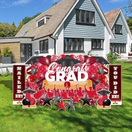 VictoryStore Red Oversized Congrats Grad,  Graduation Yard Sign Display | 11pc Grad Party