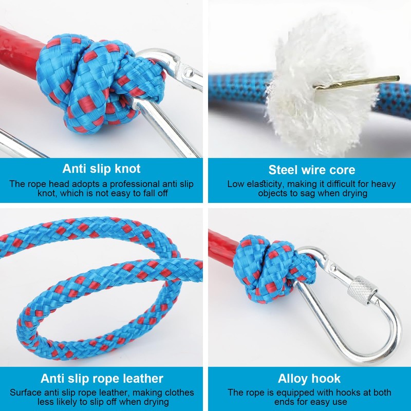 20M Polyester Washing Line Rope,10MM Heavy Duty Clothes Line with