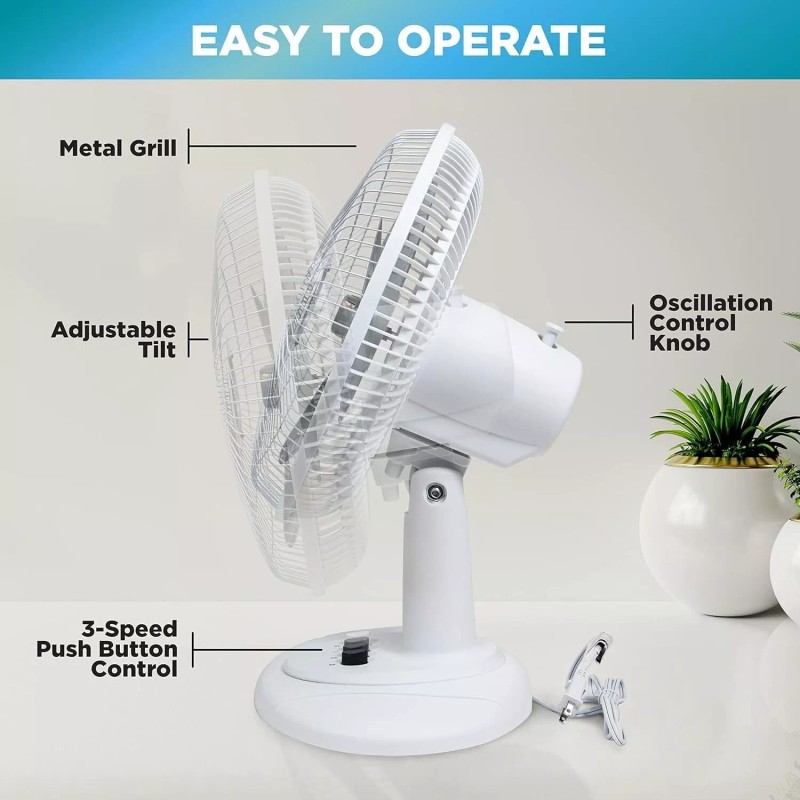 Comfort Zone 16" 3-Speed Oscillating Table Fan with Adjustable Tilt,