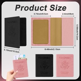 Black and Pink Passport Holder for Travel, 2 PCS Passport Holder, Travel Passport Holders Must Haves for Women Men, Passport Cover Passport Wallet Case Holders for Travels Cruise Ship Essentials Gifts