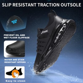 ARISIC Non Slip Work Shoes for Men Slip on Sneakers Waterproof Restaurant Men Zapatos Trabajo Comfort Kitchen Chef Slip Resistant Food Service Shoes Black