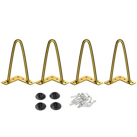 Osring 6 Inch Hairpin Legs Solid Steel Furniture Table Feet 4pcs, Heavy Duty Hairpin Feet 3/8” Dia 2 Rods Furniture Legs Golden with Protector Pads for TV Stand, Cabinet and Coffee Table